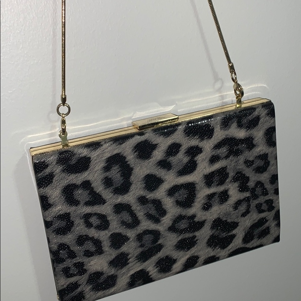 kate spade Leopard Print Clutch with Gold Chain